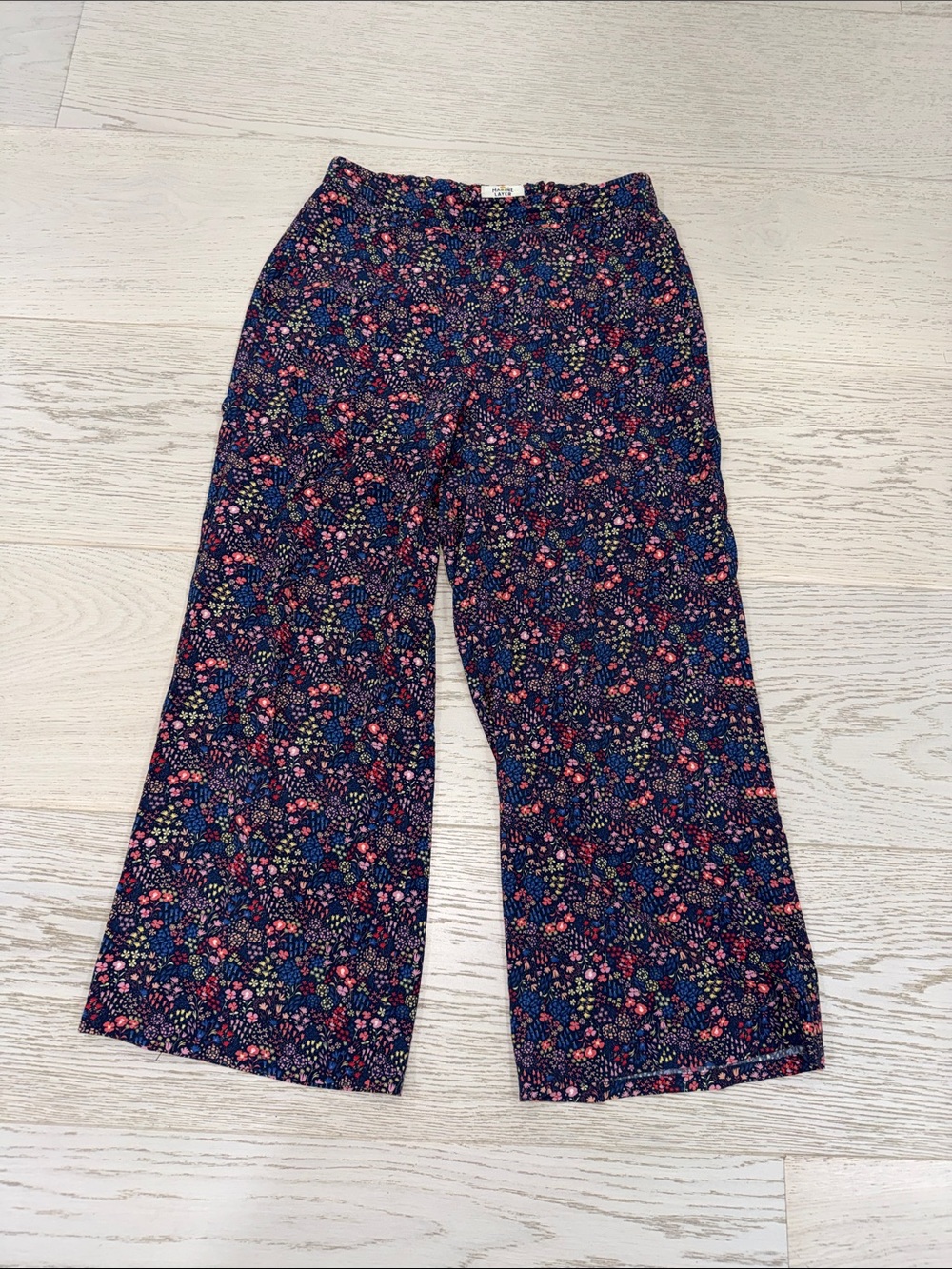 Marine Layer Navy Floral Wide-Leg Pants with Pink & Green Blooms